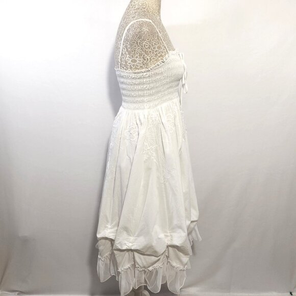 Forever 21 Size Small White Embroidered Ruched Tulle Hem Smocked Midi Dress - Picture 8 of 16